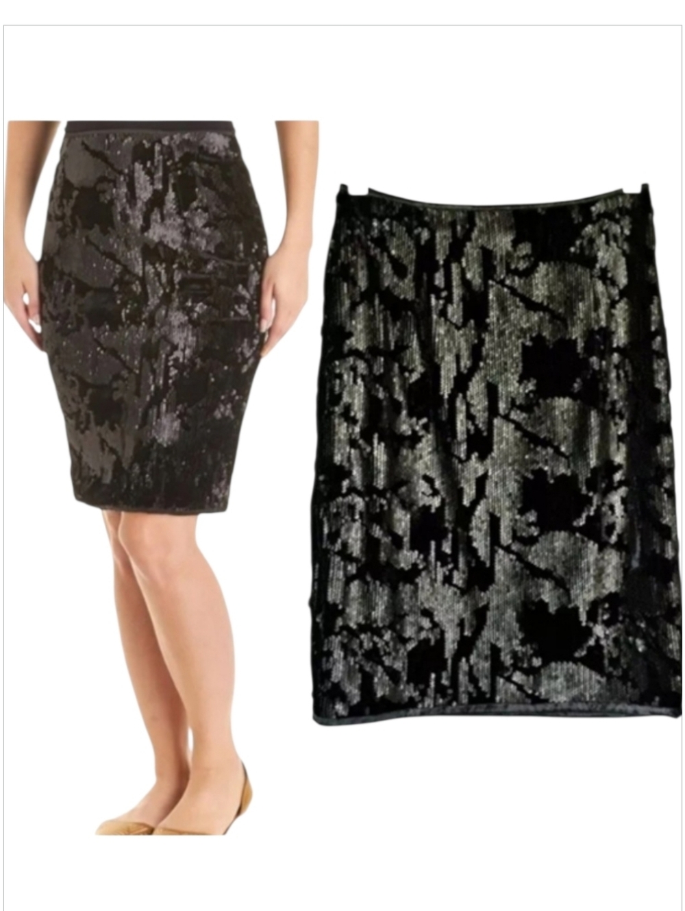 Romeo & Juliet Couture Black Velvet Sequin Pencil Skirt Size 10